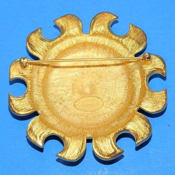 Vintage Maxine Denker Sun Face Brooch Pin Enamel Gold Tone Modernist Signed Rare - Picture 5 of 7